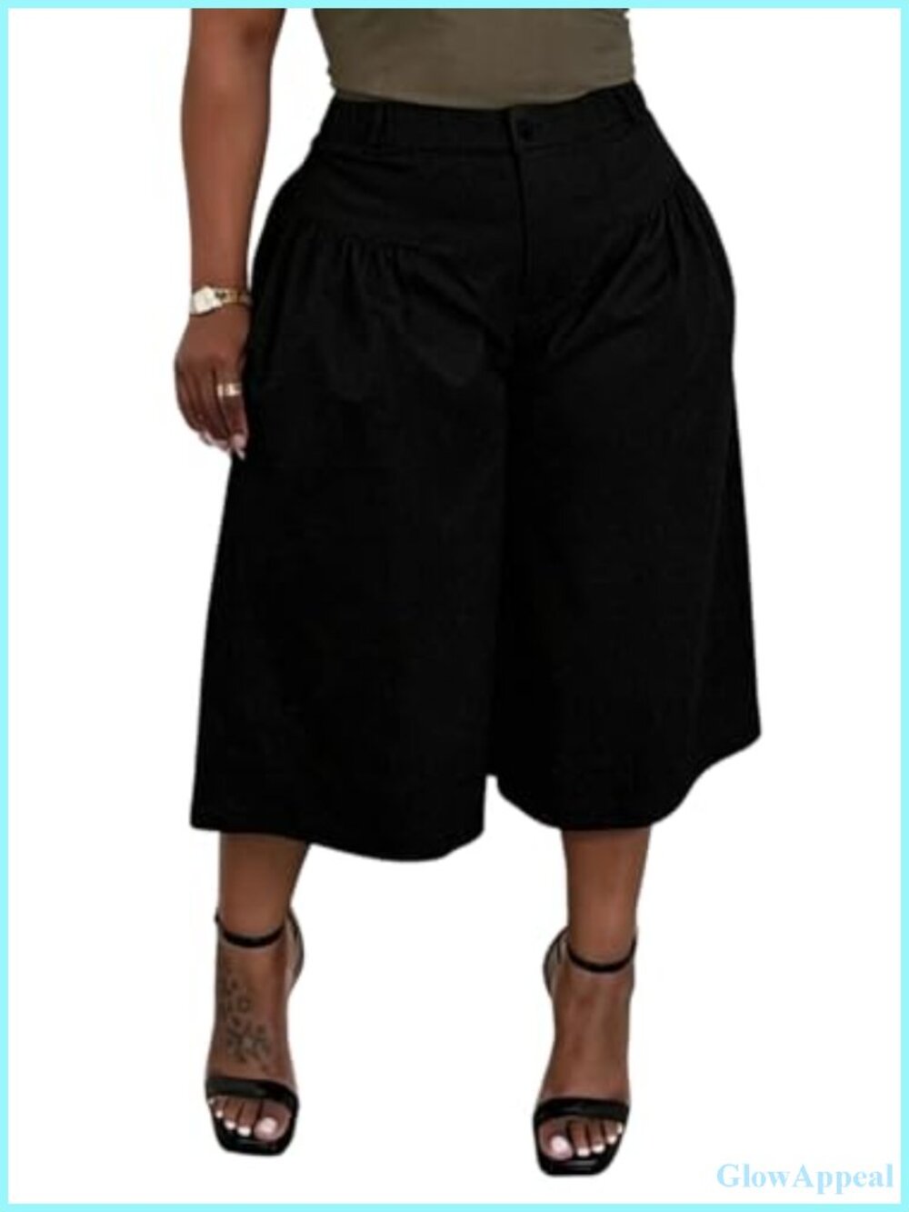 Women's Wide Leg Capri Pants Pleated Gaucho Trousers with Pockets